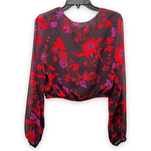 Sanctuary NWT Y2K Twist-Front Long Sleeve Chiffon Floral Print Crop Top Medium - Picture 3 of 13